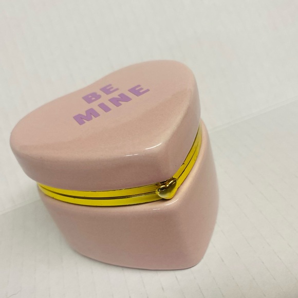 Pink Heart-Shaped Trinket Box “Be Mine” Glossy Gold Plated Metal Love Heart Dang - Picture 3 of 6